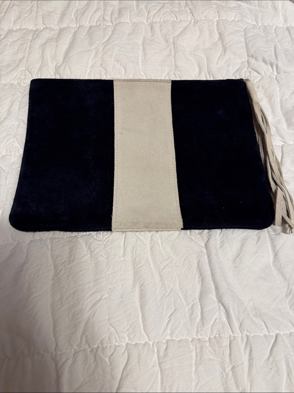 Navy and Cream Suede Wristlet Clutch